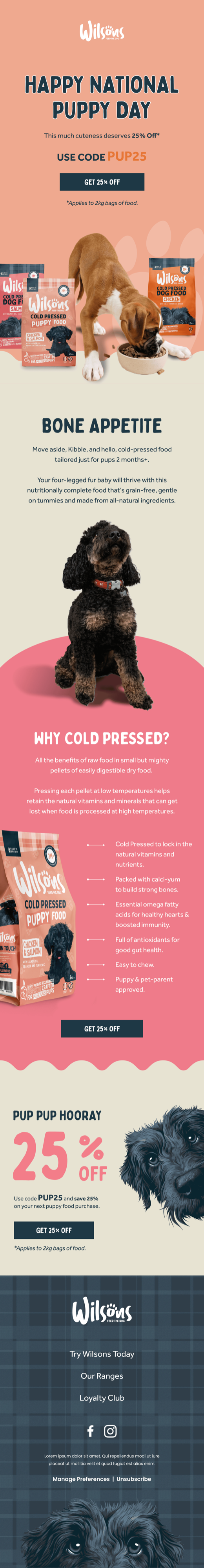 A Wilsons seasonal email designed by Engage Commerce