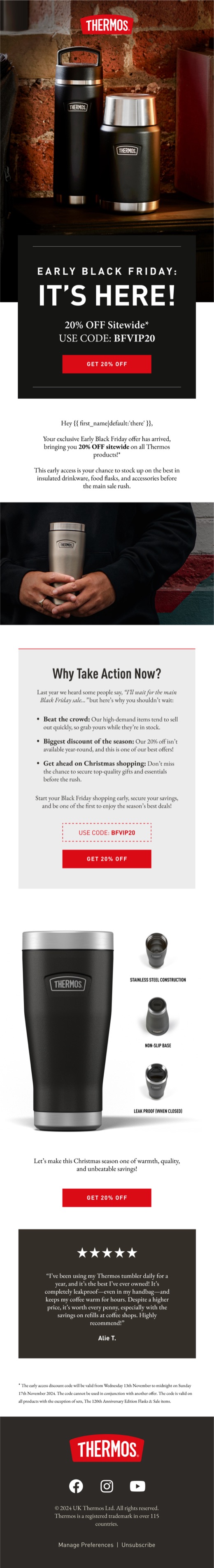 A Thermos Black Friday email designed by Engage Commerce