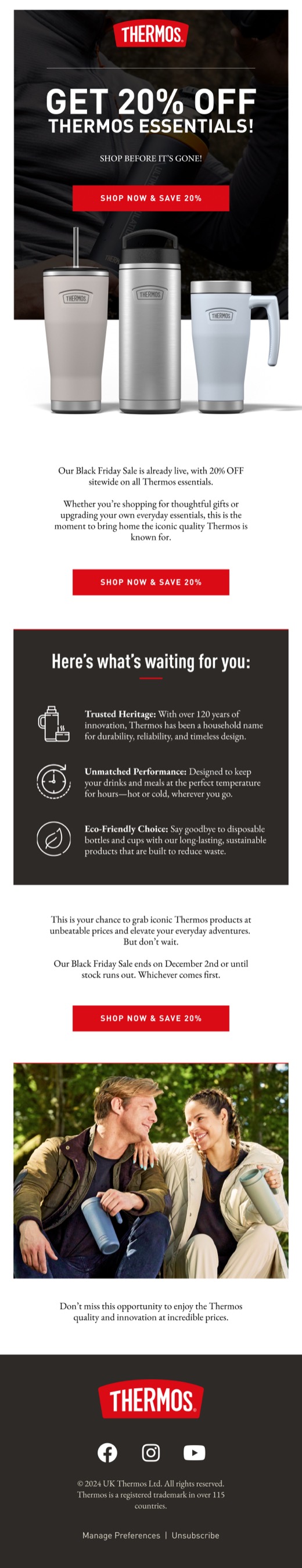 An email designed by Engage Commerce for Thermos, showing the essentials range around the product somebody already owns