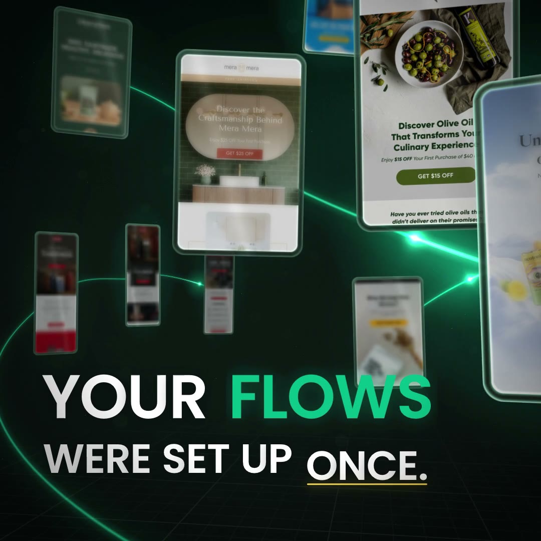 The words Your flows were set up once among floating client emails