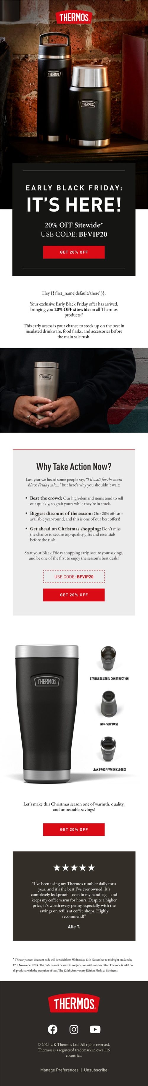 A Thermos Early Black Friday email designed by Engage Commerce