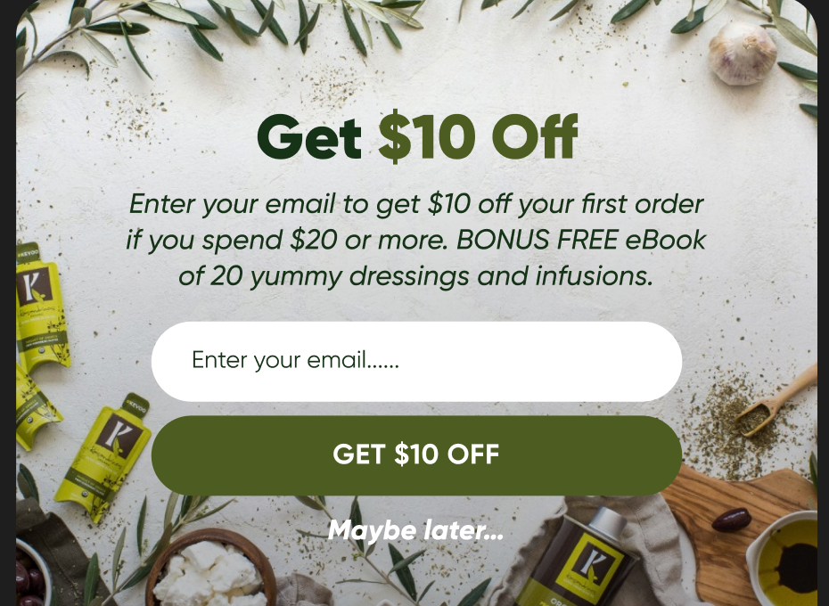 An email capture pop-up built by Engage Commerce for a live client store