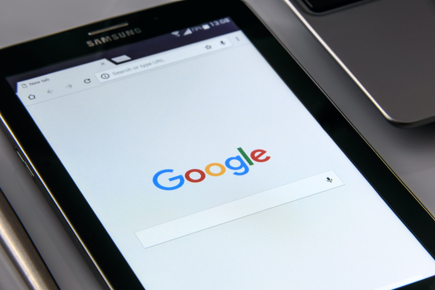 A Google search page open in a browser on a tablet