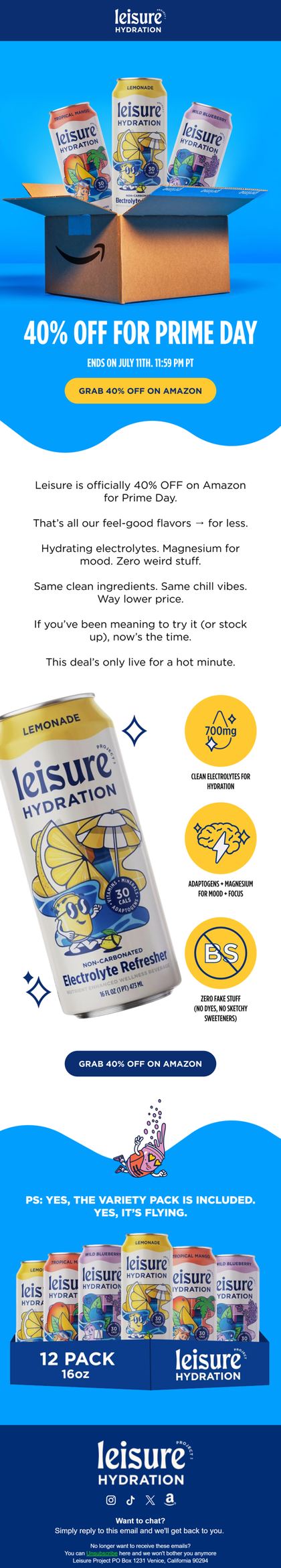 A hydration brand campaign email designed by Engage Commerce