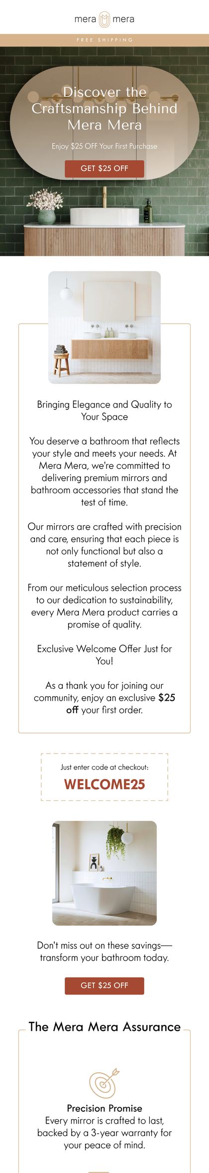 A Mera Mera welcome email designed by Engage Commerce