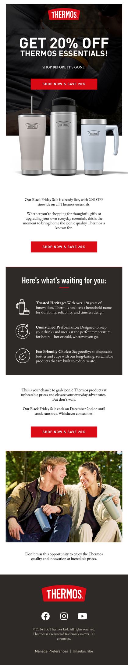 A Thermos peak season email designed by Engage Commerce